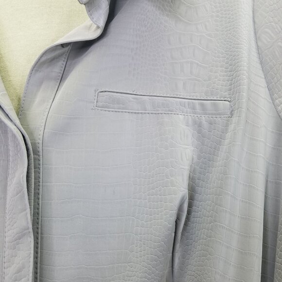 ALFANI Maxi Dress Women's 12 Gray Faux Leather Short Sleeve Belted Button Up NWT - Picture 8 of 16